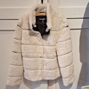 Karl Lagerfeld Cream Faux Fur Coat